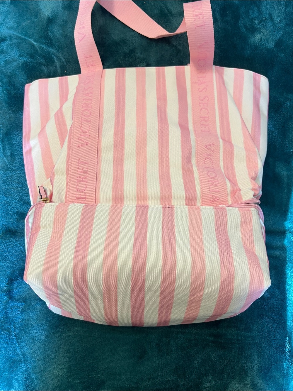 Victoria's Secret Pink and White Striped Tote with Bottom Zip Compartment - Picture 5 of 13
